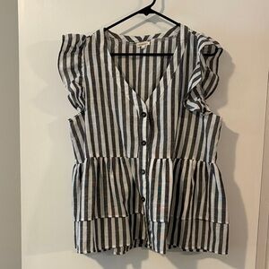 JODIFL Black and White Striped Button-Down Blouse